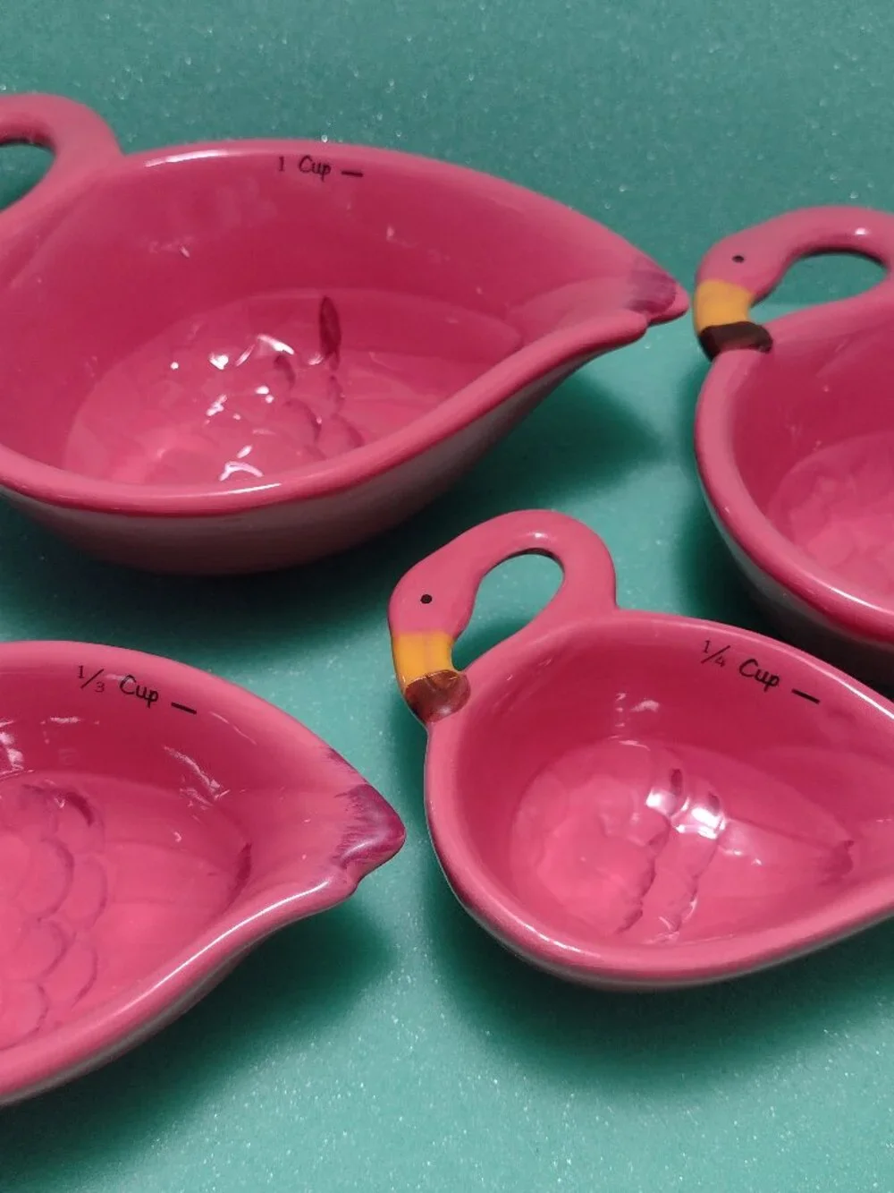 Ceramic Pink Flamingo Nesting Measuring Cups  and Measuring Spoons Set of 4 Each